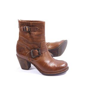Frye Karla Engineer Tan Brown Moto Biker Booties
